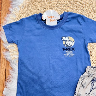 Conj. Camiseta T-Rex e Bermuda Dinossauros - Azul Jeans